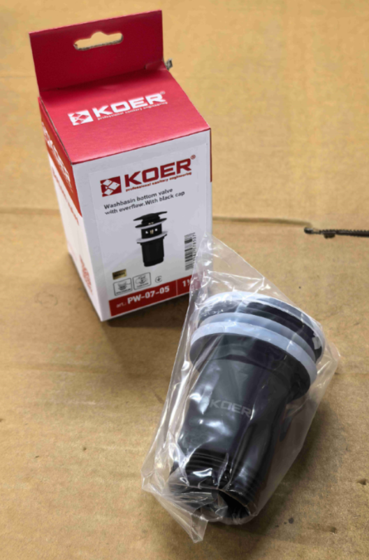 Донний клапан для раковини Koer PW-07-05 1 1/4'' з переливом автоматичний СLICK-СLACK (Колір чорн) (KR5785)