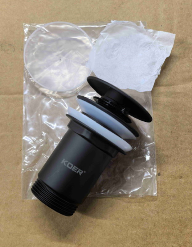 Донний клапан для раковини Koer PW-07-05 1 1/4'' з переливом автоматичний СLICK-СLACK (Колір чорн) (KR5785)