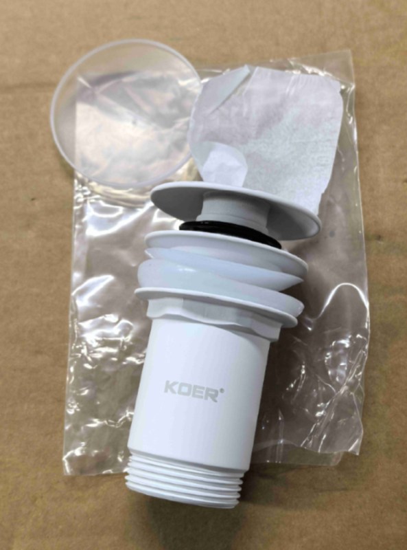 Донний клапан для раковини Koer PW-07-03 1 1/4'' з переливом автоматичний СLICK-СLACK (Колір білий) (KR5783)