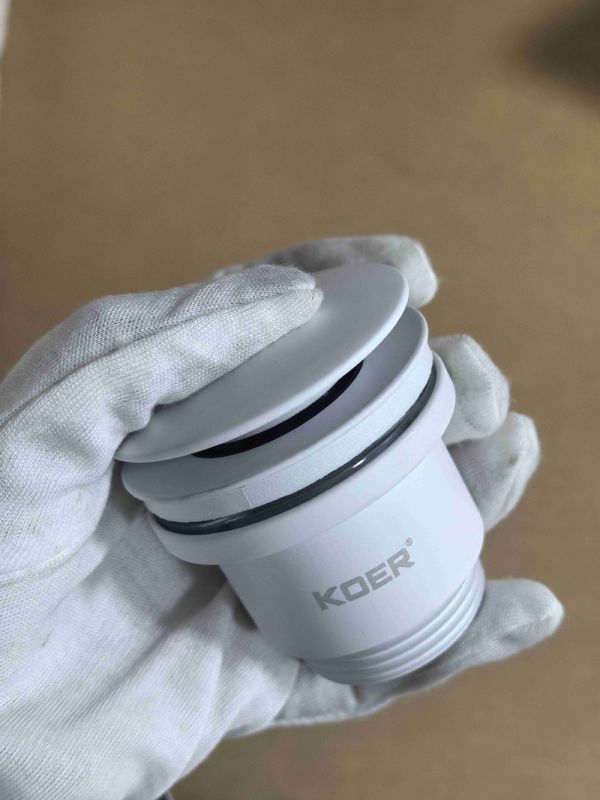 Донний клапан для раковини універсальний (з/без переливу) Koer PW-01-03 автоматичний (Click-Clack) (Колір білий) 1 1/4'' (KR3402)