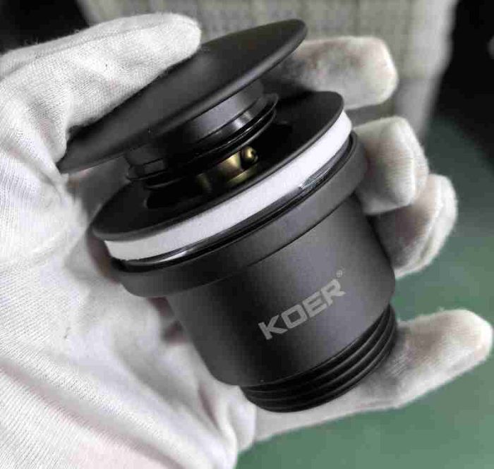 Донний клапан для раковини універсальний (з/без переливу) Koer PW-01-05 автоматичний (Click-Clack) (Колір чорний) 1 1/4'' (KR3403)