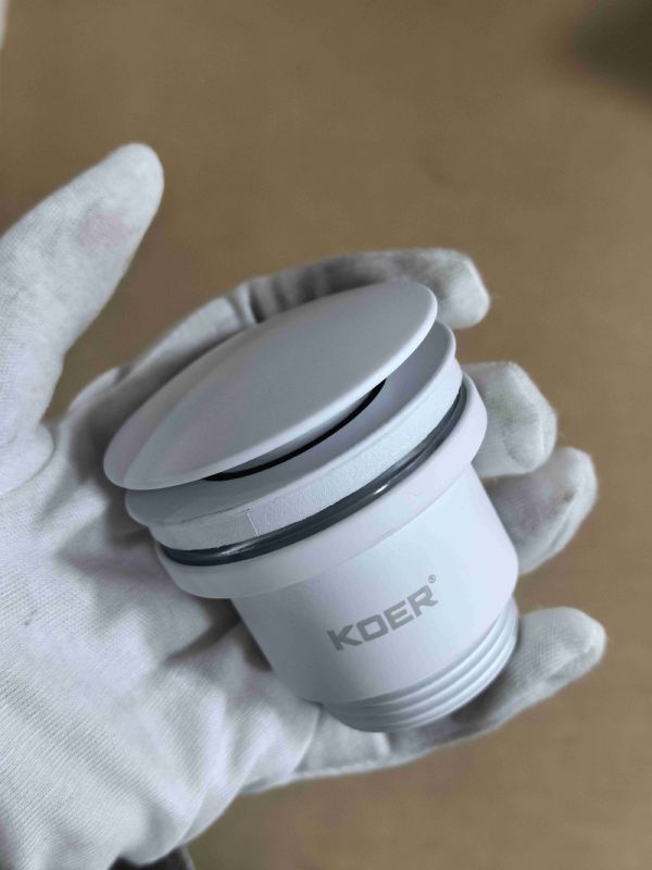 Донний клапан для раковини універсальний (з/без переливу) Koer PW-01-03 автоматичний (Click-Clack) (Колір білий) 1 1/4'' (KR3402)