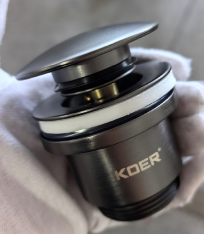 Донний клапан для раковини універсальний (з/без переливу) Koer PW-01-07 автоматичний (Click-Clack) (Колір графітовий) 1 1/4'' (KR3404)