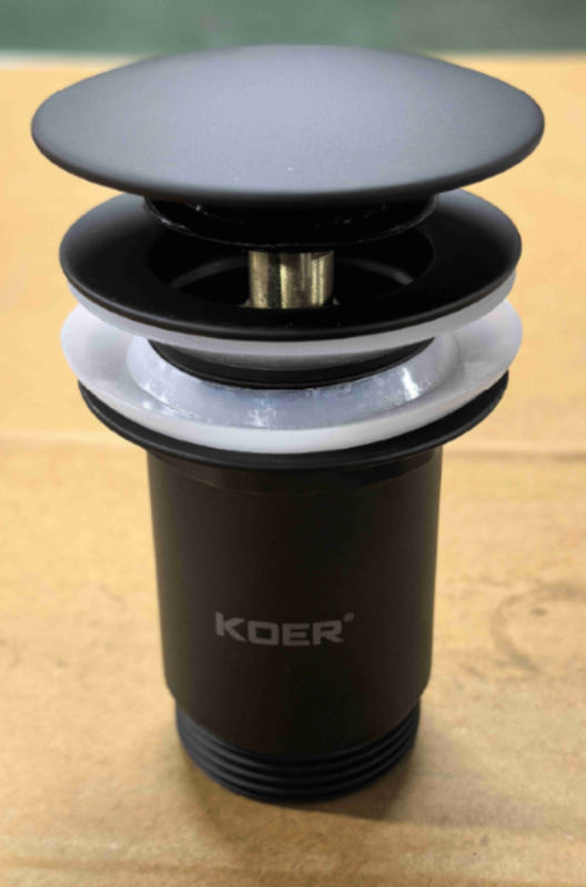 Донний клапан для раковини Koer PW-07-05 1 1/4'' з переливом автоматичний СLICK-СLACK (Колір чорн) (KR5785)