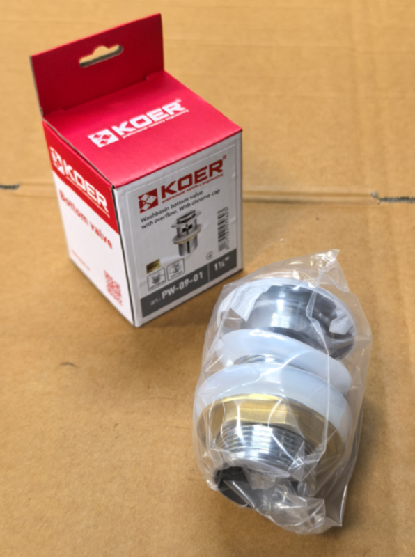 Донний клапан для раковини Koer PW-09-01 1 1/4'' з переливом автоматичний СLICK-СLACK (Колір хром) (KR5796)