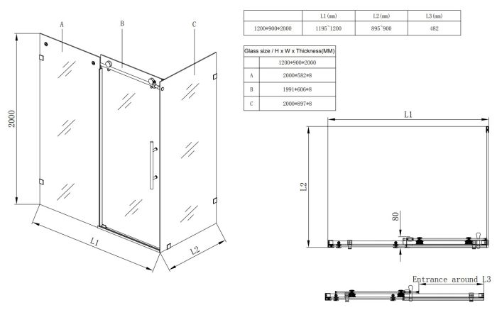 Душова кабіна без піддону Koer SR SC07-120x90x200-TR-01 прозоре скло Easy Clean 8мм, хром (KR5370)