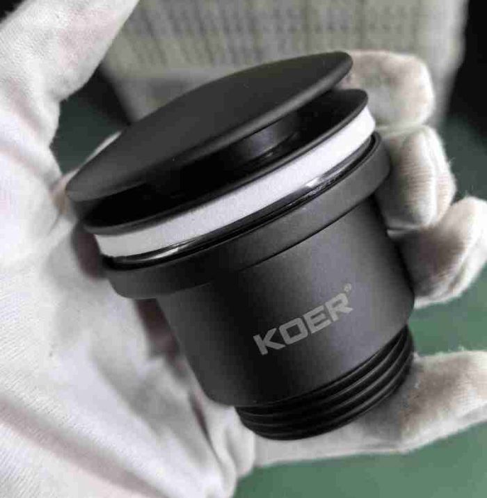 Донний клапан для раковини універсальний (з/без переливу) Koer PW-01-05 автоматичний (Click-Clack) (Колір чорний) 1 1/4'' (KR3403)