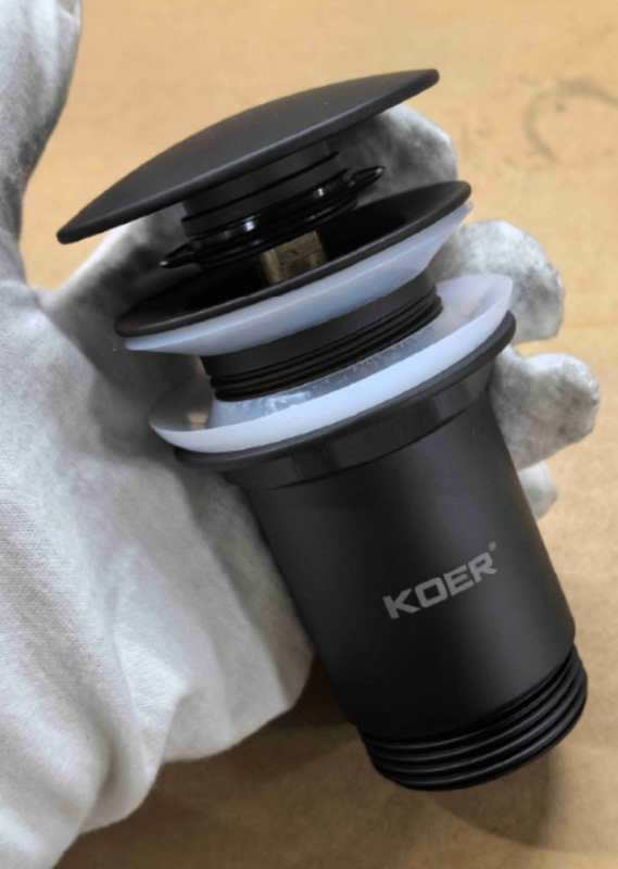 Донний клапан для раковини Koer PW-08-05 1 1/4''  без переливу автоматичний СLICK-СLACK (Колір чорн) (KR5789)