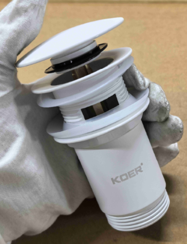 Донний клапан для раковини Koer PW-07-03 1 1/4'' з переливом автоматичний СLICK-СLACK (Колір білий) (KR5783)