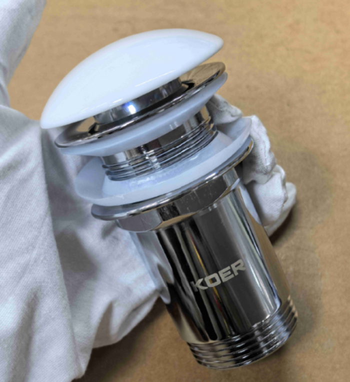 Донний клапан для раковини Koer PW-08-11 1 1/4''  без переливу автоматичний СLICK-СLACK (Біла керам.накл) (KR5788)