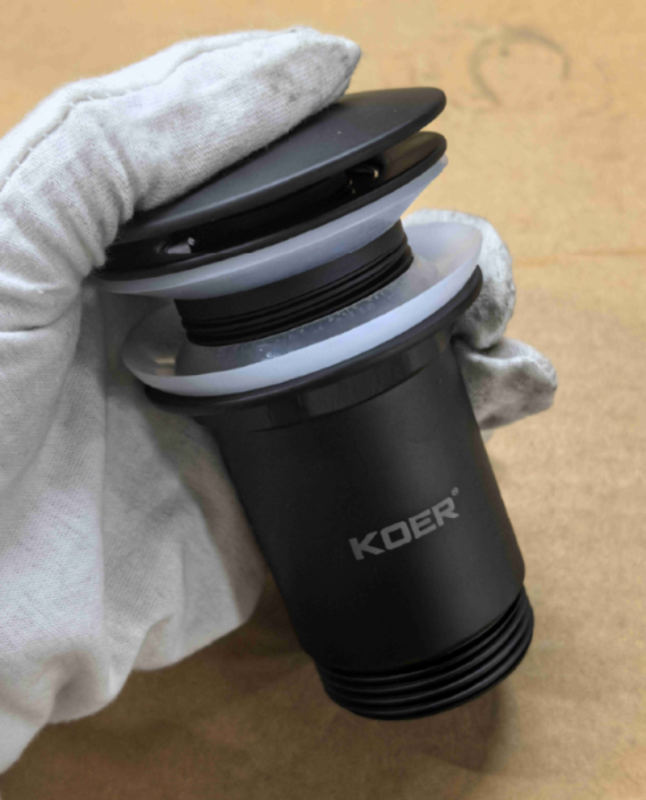 Донний клапан для раковини Koer PW-08-05 1 1/4''  без переливу автоматичний СLICK-СLACK (Колір чорн) (KR5789)