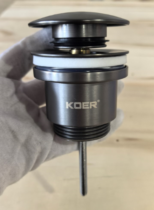 Донний клапан для раковини універсальний (з/без переливу) Koer PW-01-07 автоматичний (Click-Clack) (Колір графітовий) 1 1/4'' (KR3404)