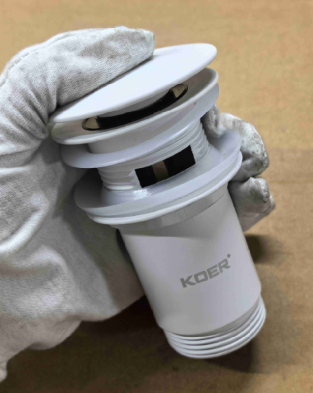 Донний клапан для раковини Koer PW-07-03 1 1/4'' з переливом автоматичний СLICK-СLACK (Колір білий) (KR5783)