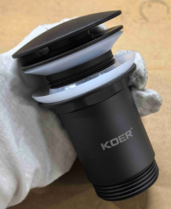 Донний клапан для раковини Koer PW-08-05 1 1/4''  без переливу автоматичний СLICK-СLACK (Колір чорн) (KR5789)