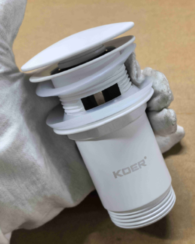 Донний клапан для раковини Koer PW-07-03 1 1/4'' з переливом автоматичний СLICK-СLACK (Колір білий) (KR5783)