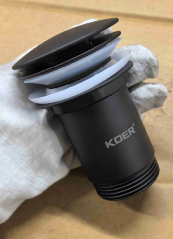Донний клапан для раковини Koer PW-07-05 1 1/4'' з переливом автоматичний СLICK-СLACK (Колір чорн) (KR5785)